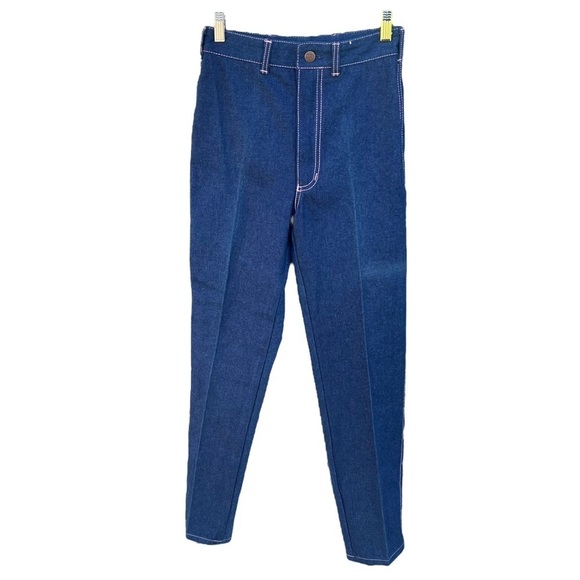 VTG 80s Rag City Blues High Waisted Bareback Jeans Straight Leg Pink Piping 7/8 - Picture 2 of 15